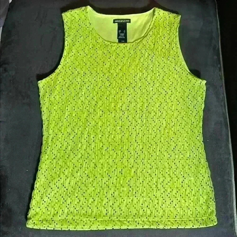 Vintage DKNY Women's Green Sleeveless Blouse